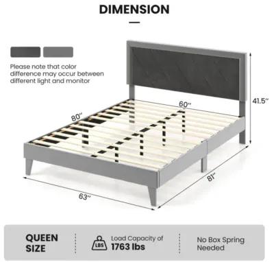 Hivvago Platform Bed with High Headboard and Wooden Slats