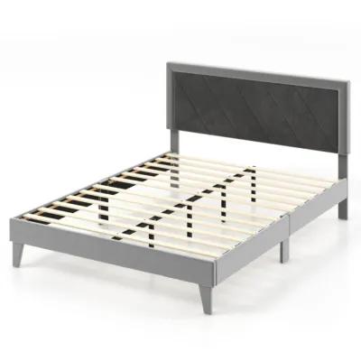 Hivvago Platform Bed with High Headboard and Wooden Slats