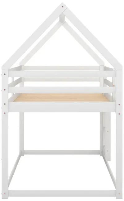 Twin Over Twin Low Bunk Bed, House Bed With Ladder