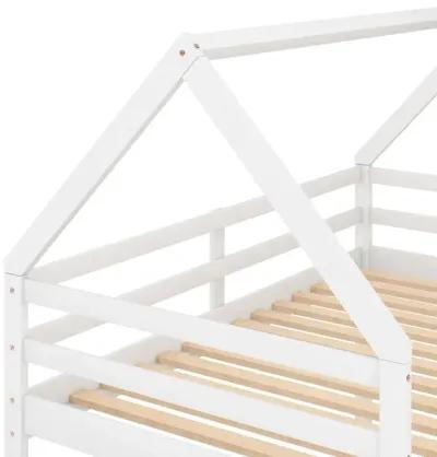 Twin Over Twin Low Bunk Bed, House Bed With Ladder