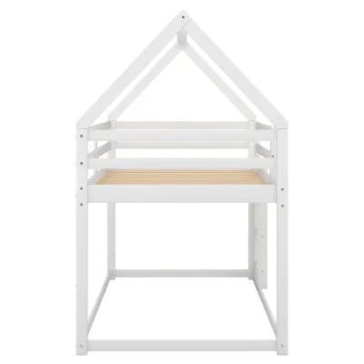 Twin Over Twin Low Bunk Bed, House Bed With Ladder