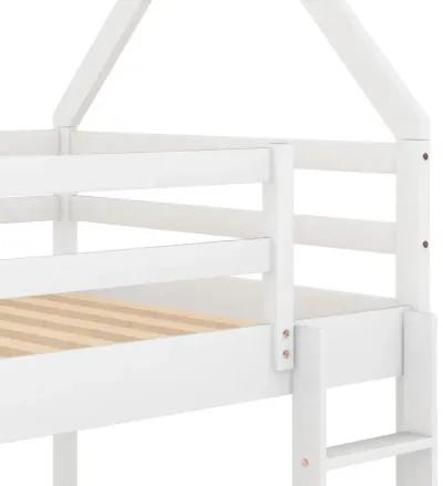 Twin Over Twin Low Bunk Bed, House Bed With Ladder