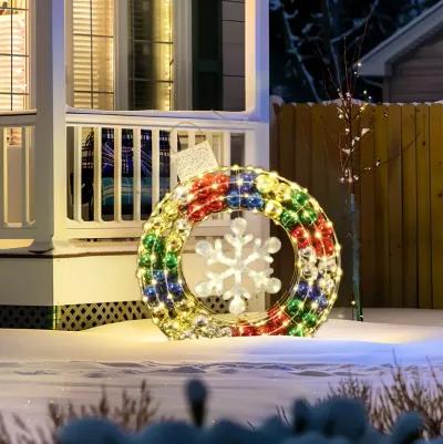 LuxenHome 3Ft Tall Ornament and Snowflake Wreath Outdoor Holiday Decoration with Lights