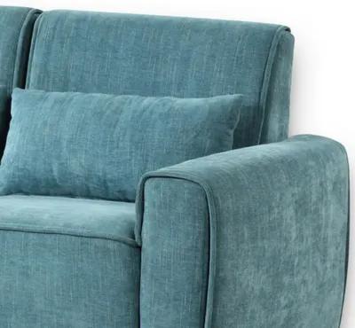 Tiu 62 Inch Loveseat with 2 Lumbar Pillows, Blue Chenille, Solid Wood - Benzara