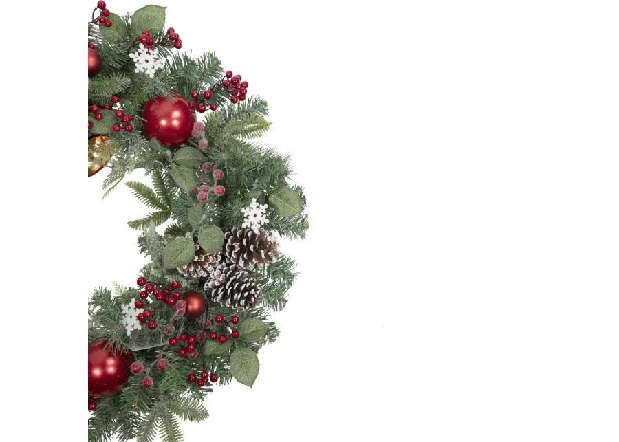 Red Bells and Mixed Foliage Artificial Christmas Wreath  30-Inch  Unlit