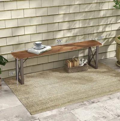 Outdoor Picnic Bench Set Solid Acacia Wood Patio Rectangular Benches