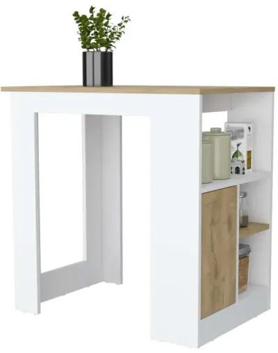 Aurora Kitchen Island With Open Compartment And Cabinet In White And Macadamia