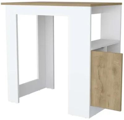 Aurora Kitchen Island With Open Compartment And Cabinet In White And Macadamia