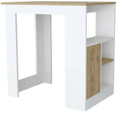 Aurora Kitchen Island With Open Compartment And Cabinet In White And Macadamia