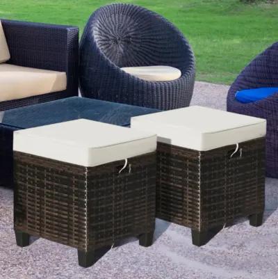 Hivvago 2 Pieces Patio Rattan Ottoman Set with Removable Cushions