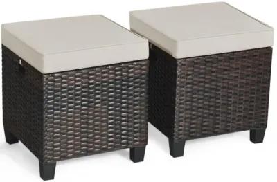 Hivvago 2 Pieces Patio Rattan Ottoman Set with Removable Cushions