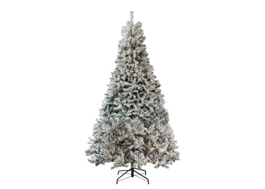 7.5' Pre-Lit Heavily Flocked Medium Pine Artificial Christmas Tree  Clear Lights