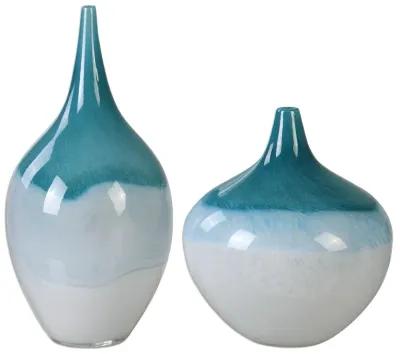 Uttermost Carla Teal White Vases, S/2