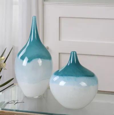 Uttermost Carla Teal White Vases, S/2