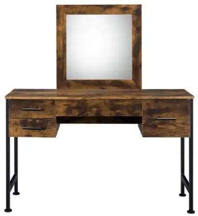 Vanity Desk with 4 Drawers and Square Mirror, Brown and Black-Benzara