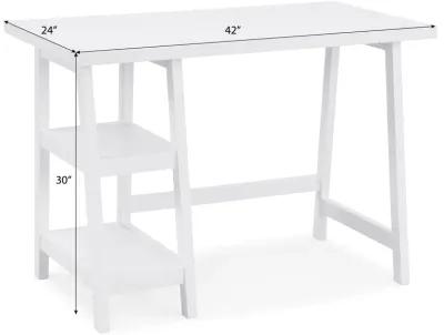 Contemporary Wood Writing Desk with Storage, White