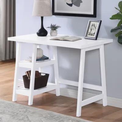 Contemporary Wood Writing Desk with Storage, White