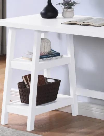 Contemporary Wood Writing Desk with Storage, White