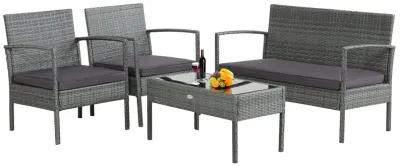 4 Pieces Outdoor Rattan Conversation Set with Comfortable Cushion