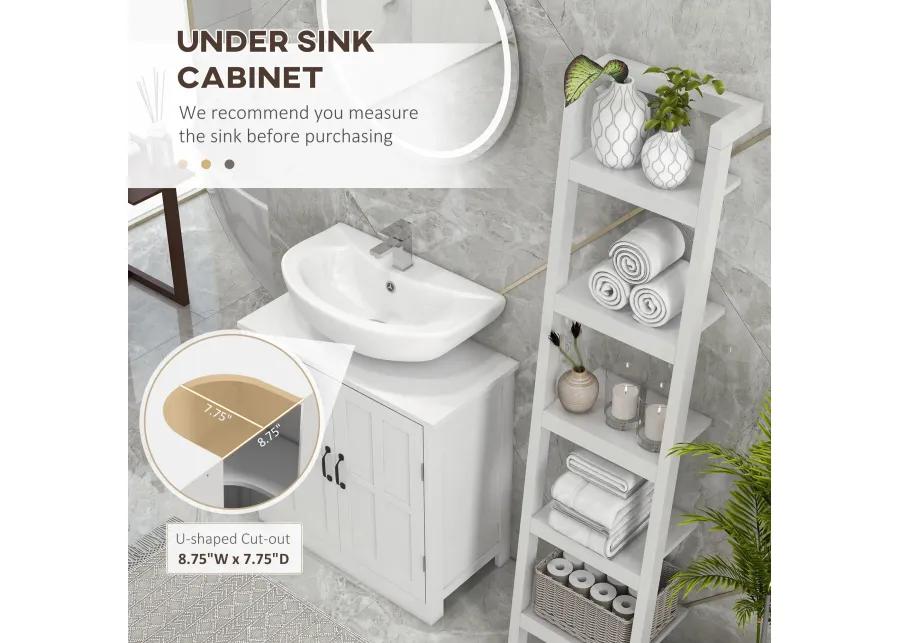 White Bathroom Storage: Pedestal Sink Cabinet with Adjustable Shelf