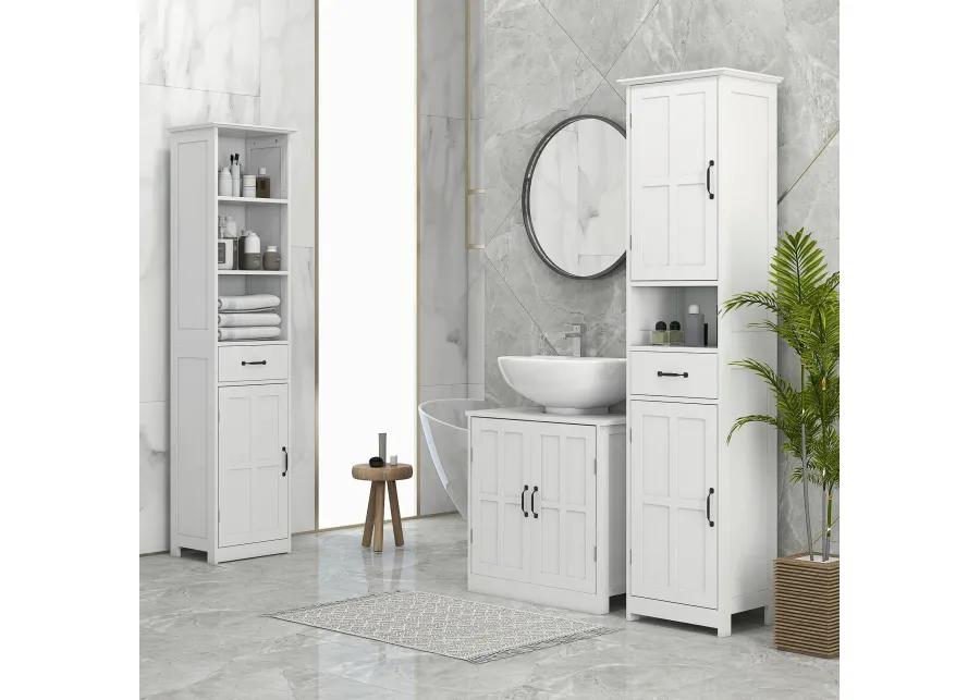 White Bathroom Storage: Pedestal Sink Cabinet with Adjustable Shelf