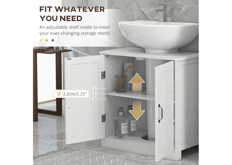 White Bathroom Storage: Pedestal Sink Cabinet with Adjustable Shelf