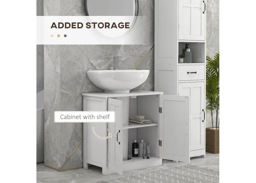 White Bathroom Storage: Pedestal Sink Cabinet with Adjustable Shelf