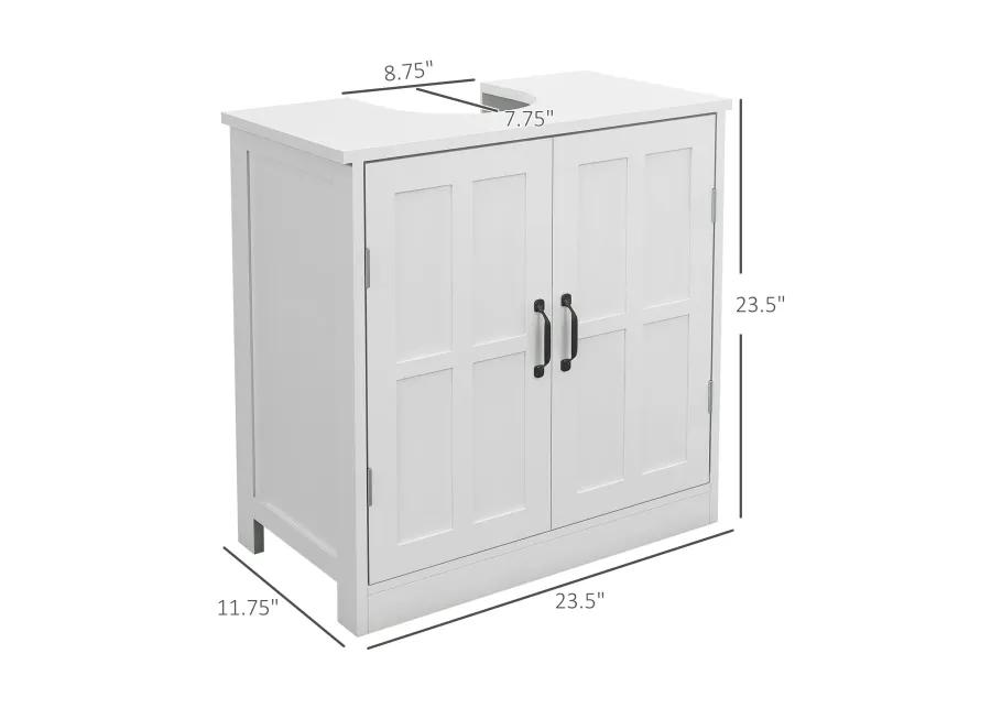 White Bathroom Storage: Pedestal Sink Cabinet with Adjustable Shelf