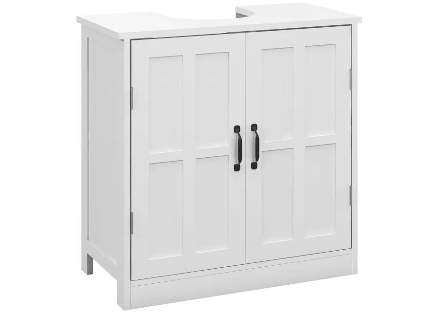 White Bathroom Storage: Pedestal Sink Cabinet with Adjustable Shelf