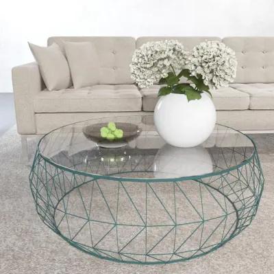 LeisureMod Malibu Modern Round Glass Top Coffee Table With Metal Base