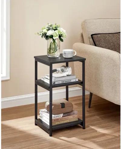 Tall Slim Side Table with Storage Shelves and Steel Frame for Living Room or Bedroom`