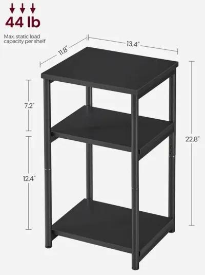 Tall Slim Side Table with Storage Shelves and Steel Frame for Living Room or Bedroom`