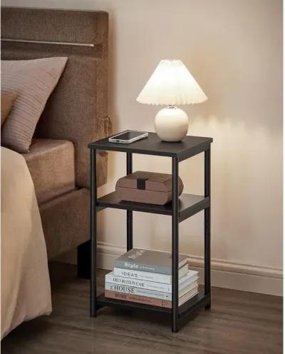 Tall Slim Side Table with Storage Shelves and Steel Frame for Living Room or Bedroom`