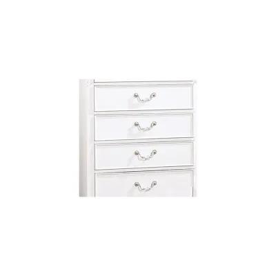 Benjara Aleci 48 Inch Tall Dresser Chest, 5 Drawers, Wood Carved, White and Nickel