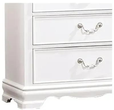 Benjara Aleci 48 Inch Tall Dresser Chest, 5 Drawers, Wood Carved, White and Nickel