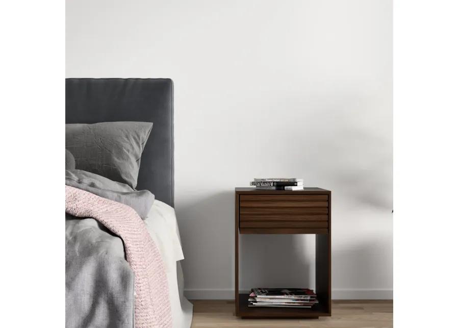 Walnut Finish, Hardwood Floor Nightstand with a Drawer - Rustic Bedside Table for Bedroom