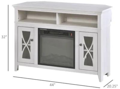 Hivvago Rustic White Electric Fireplace Mantel TV Stand w/ Adjustable Shelves 2 Storage Cabinets