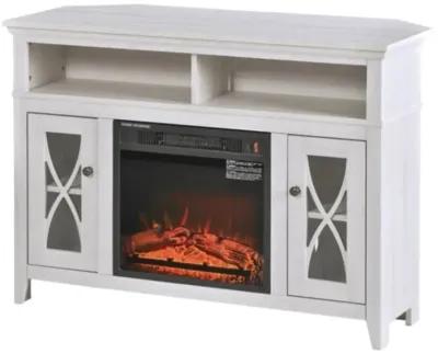 Hivvago Rustic White Electric Fireplace Mantel TV Stand w/ Adjustable Shelves 2 Storage Cabinets