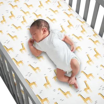 Lambs & Ivy Signature Giraffe Organic Cotton Fitted Crib Sheet - White/Yellow