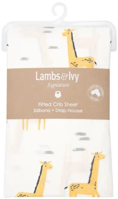 Lambs & Ivy Signature Giraffe Organic Cotton Fitted Crib Sheet - White/Yellow