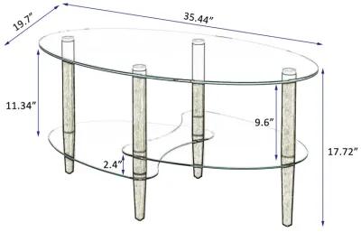 Hivvago 3 Layered Transparent Tempered Glass Oval Modern  Table