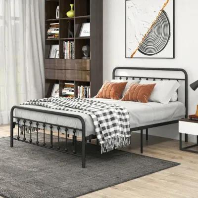 Metal Bed Frame Queen Size Platform No Box Spring Needed With Vintage Headboard And Footboard