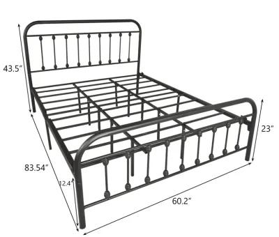 Metal Bed Frame Queen Size Platform No Box Spring Needed With Vintage Headboard And Footboard