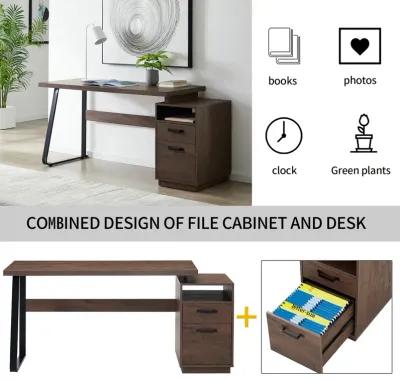 Home Office Computer Desk With Drawers/Hanging Letter-Size Files, 65 Inch Writing Study Table