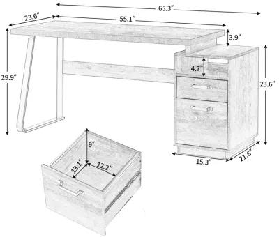 Home Office Computer Desk With Drawers/Hanging Letter-Size Files, 65 Inch Writing Study Table