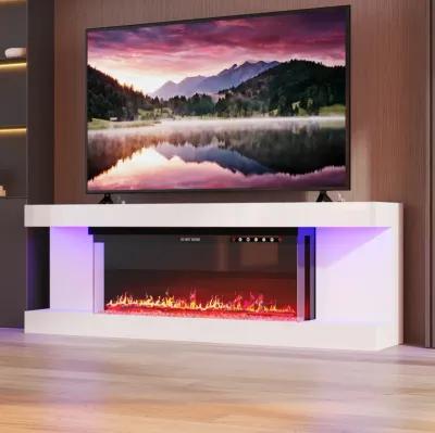 FUFU&GAGA Modern TV Stand with Built-in LED Fireplace (66.5" W x 23.2" H x 13.8" D),White