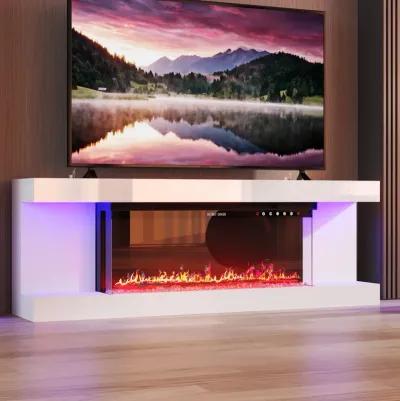 FUFU&GAGA Modern TV Stand with Built-in LED Fireplace (66.5" W x 23.2" H x 13.8" D),White