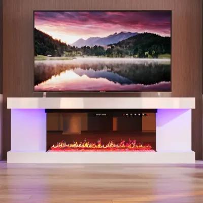 FUFU&GAGA Modern TV Stand with Built-in LED Fireplace (66.5" W x 23.2" H x 13.8" D),White