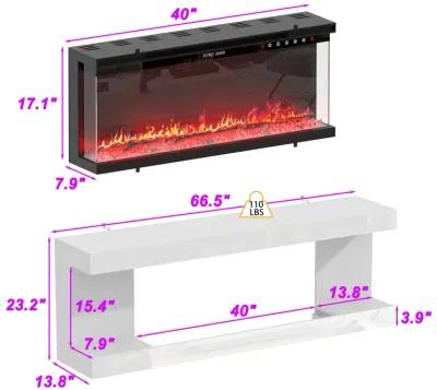 FUFU&GAGA Modern TV Stand with Built-in LED Fireplace (66.5" W x 23.2" H x 13.8" D),White