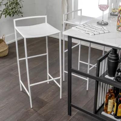 Svelte 30" Coastal Contemporary Iron Saddle-Seat Low-Back Bar Stool with Foot Rest